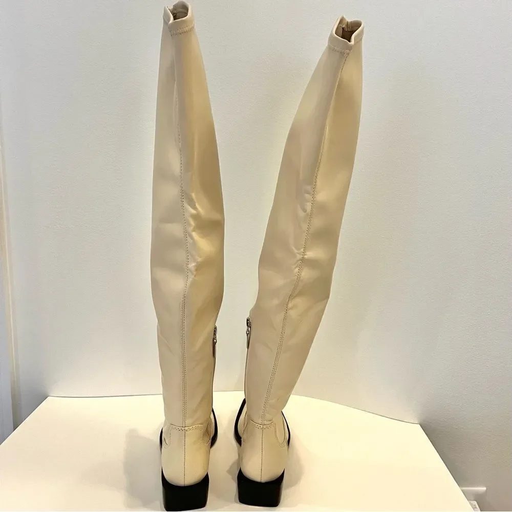 Schutz Guily Up Stretch Napa Leather Over the Knee‎ Boots in Eggshell 5, NWOB